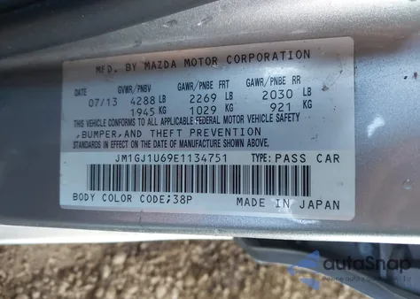 2014 Mazda Mazda6 I Sport z USA, uszkodzony, nr VIN JM1GJ1U69E1134751